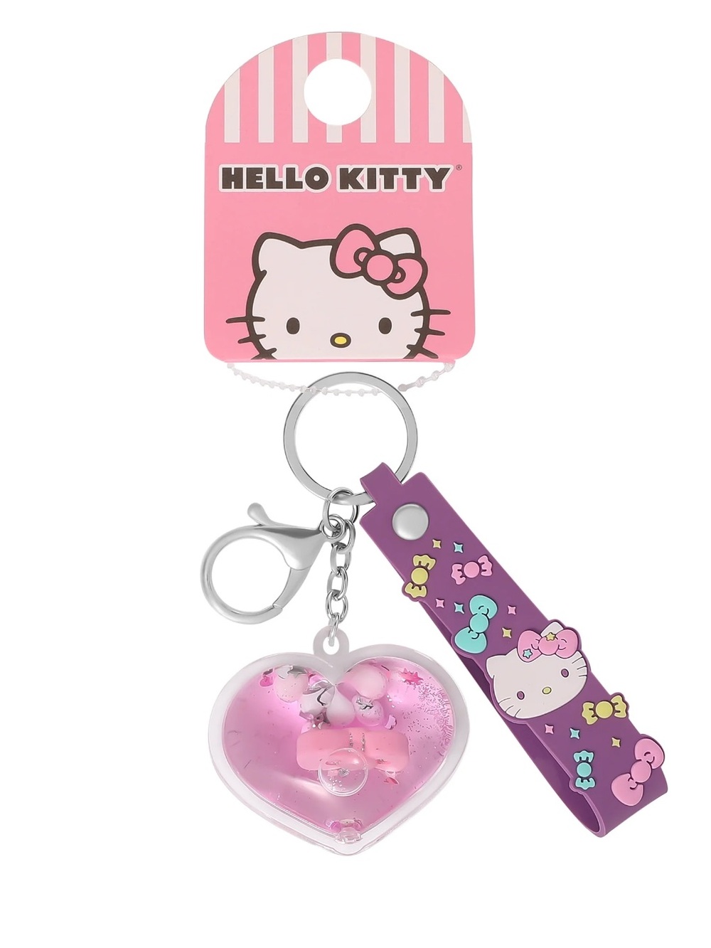 Sanrio Hello Kitty Heart Glitter Liquid Keychain Charm.